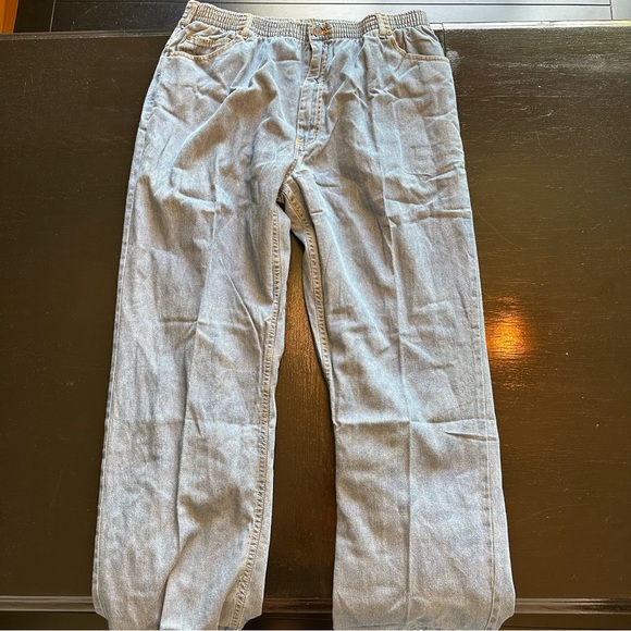 Vintage Haband Size 42 Light Wash Denim Flannel Lined Elastic Waist Jean Bootcut - Picture 1 of 14